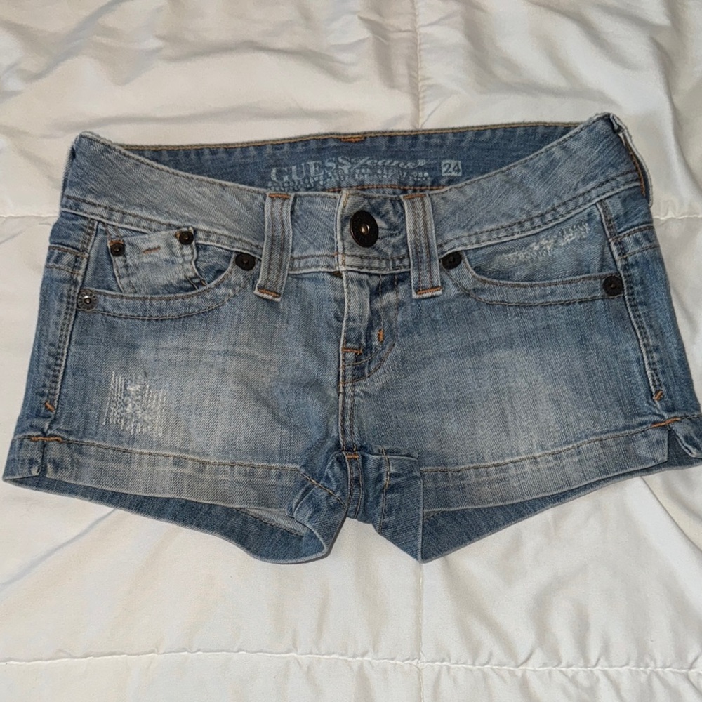 Guess Blue Jean Shorts with Distressed Wash